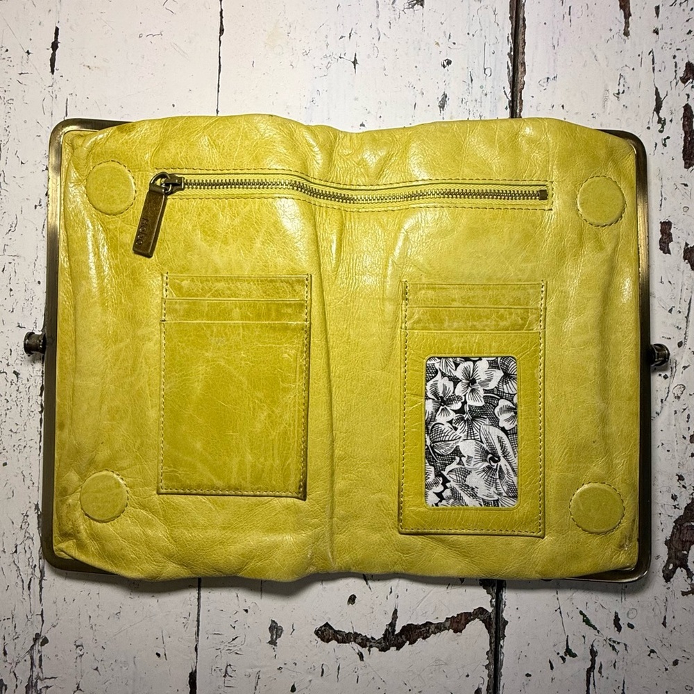 HOBO Yellow Leather Clutch with Gold Accents